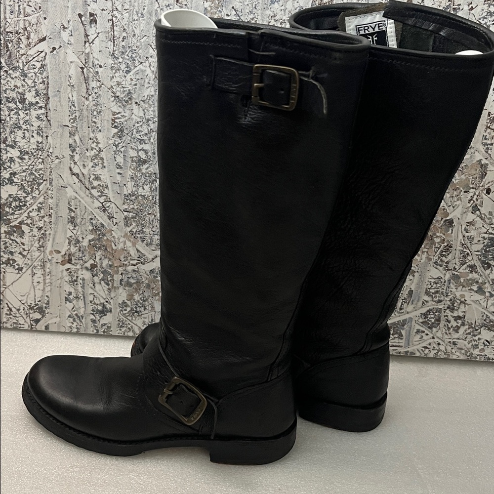 Frye Veronica Slouch Black Leather Engineer Boots Sz 7B - Picture 2 of 13